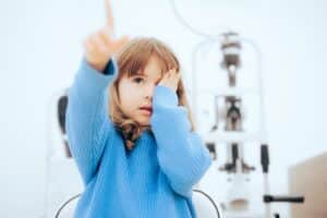 Cute,Little,Girl,Covering,One,Eye,During,Ophthalmological,Consult.,Toddler