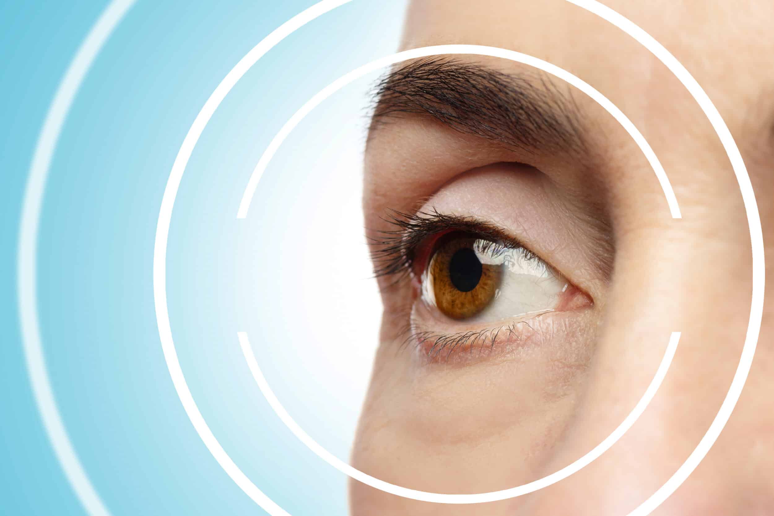 A close-up shot of a brown eye