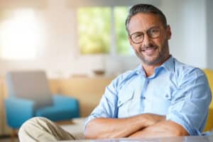 Man approaching the age of 50 is wondering whether glasses can correct his refractive errors.